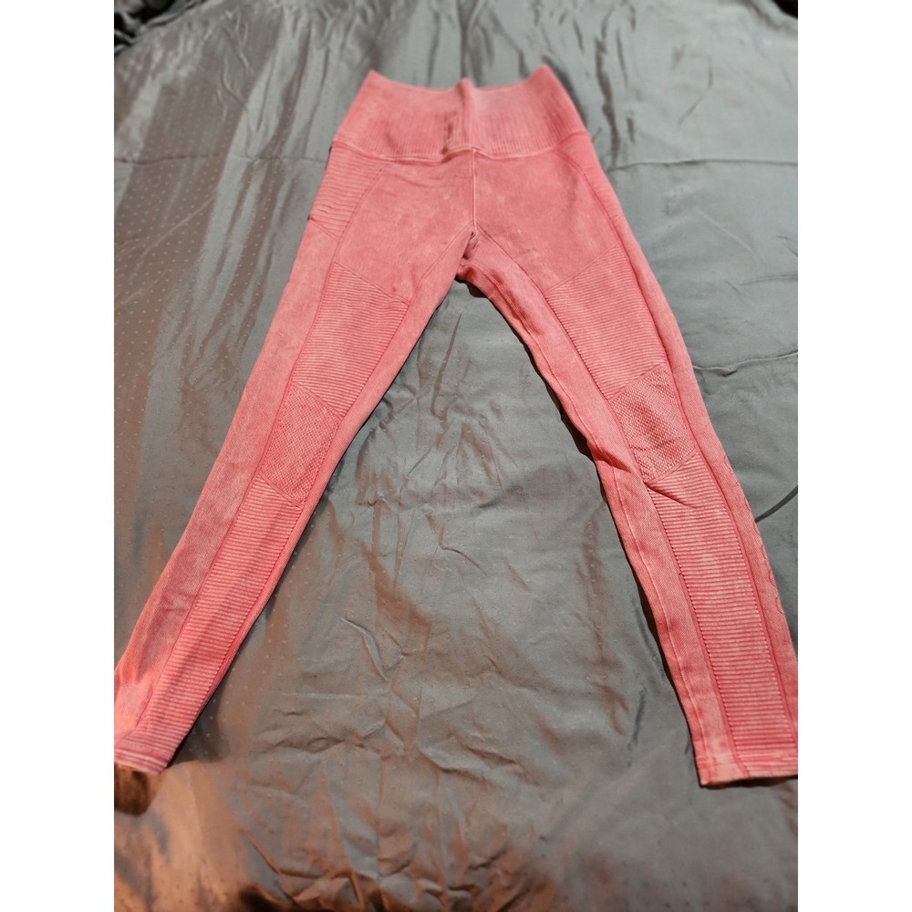 Avocado Los Angeles Leggings M/L Pink Acid Wash Moto Ribbed High Waist Seamless